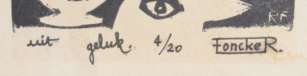 Richard Foncke 'Geluk', linocut — Title, justification and signature of the artist underneath thelinocut