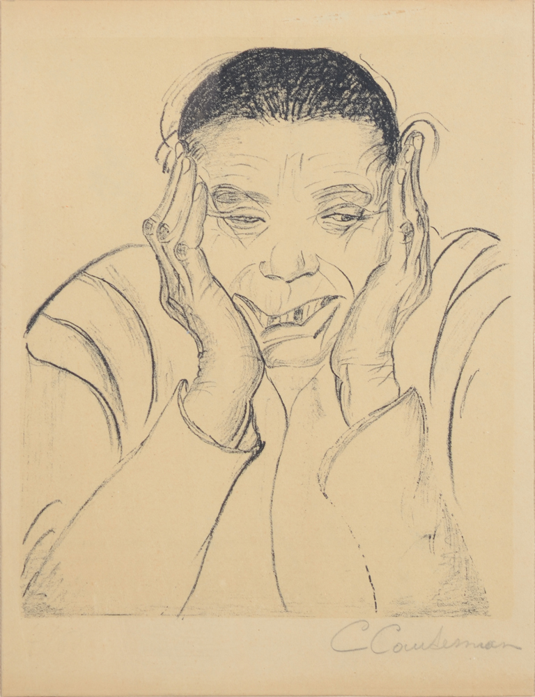 Cécile Cauterman-Boonans — Portrait d'une femme pensive, rare lithographie, signée par l'artiste