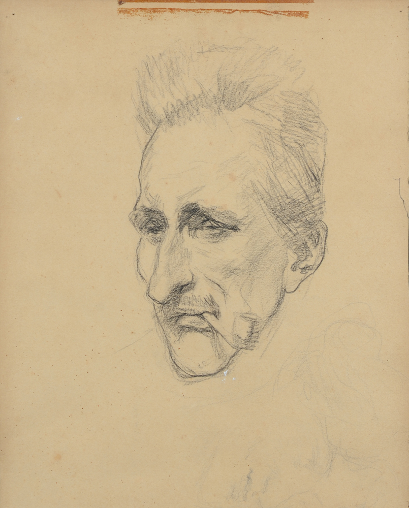 Louis Buisseret — Verso side, man smoking a pipe