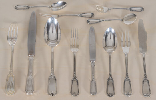 Delheid Frères, a complete set of L XIV style cutlery in silver for 12 persons