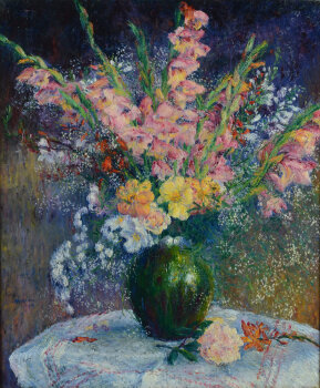 Georges Morren Bouquet de Glaieuls an important oil on canvas 1902