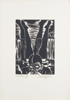 Frans Masereel En Vitrine, an original woodcut 1953