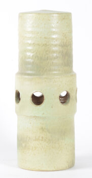 Mobach celadon coloured lamp base with circular holes