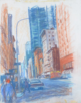 Thomas Muschner a New York street in the 1990's, an original drawing