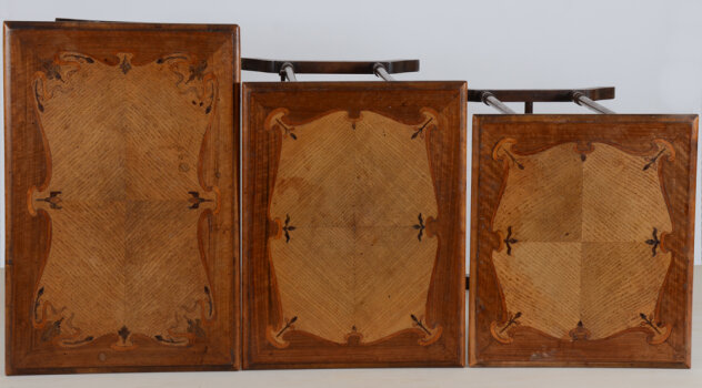 A nest of 3 side tables with marqueterie, France, ca. 1900