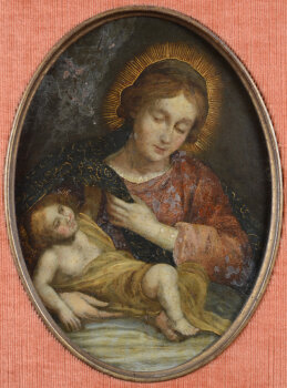 Madonna and child Flemish old master painting on copper