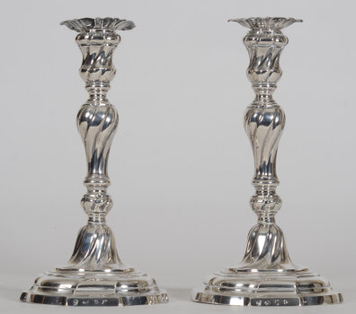 Michiel De Grave (Ghent), a pair of 18th century silver L XV candlesticks, dated 1764