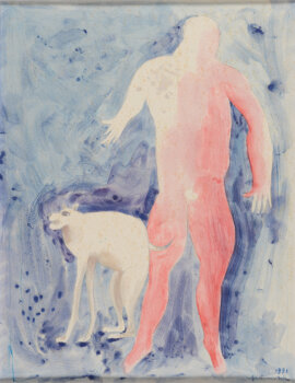 José Vermeersch a figure and a dog, 1991, an original watercolour