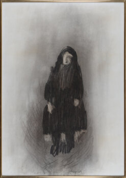Eugène Dodeigne figure, an original charcoal drawing 1964