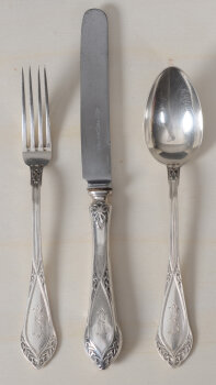 Philippe Wolfers for Wolfers Frères 207 silver art nouveau fork, knife and spoon