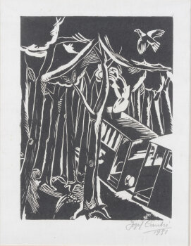 Jozef Cantré Ontdekkingstocht, an original woodcut from 1931