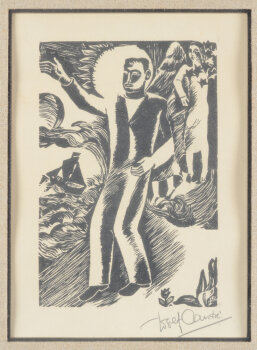 Jozef Cantré Rijmprent, an original woodcut from 1933