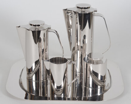 Delheid Frères SA, a Rhodargo 'Climax' coffee and tea set on tray, end of the 1970's