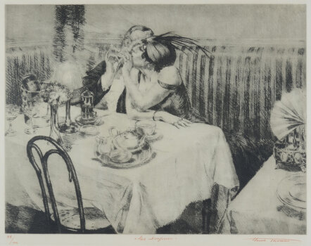 Henri Thomas, Les soupeurs, an original etching from the roaring twenties
