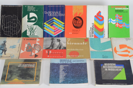 A collection of Middelheim Biennale catalogues