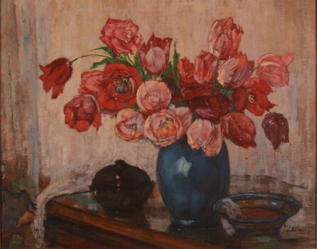 Jacques Allaert att. to a flower still life in red, pink and blue