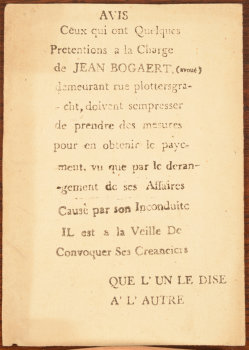 Jean Bogaert document warning to his creditors