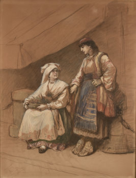 Cesare Dell'Acqua two Italian women near a market stall