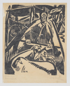 Jozef Cantré The old Shepherd original woodcut 1920