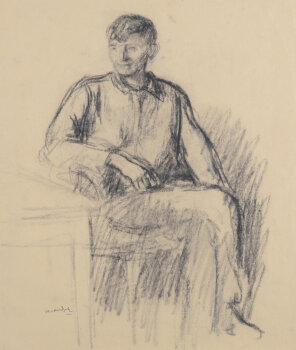 Albert Van Dyck drawing of a seated man; recto: study of a girl