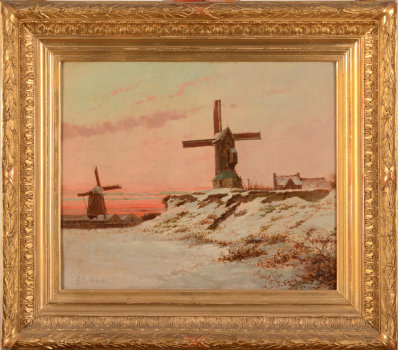 Edouard Govaere windmills  in the snow 1881
