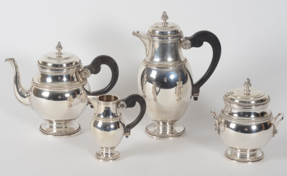 Delheid Frères coffee and tea set 'Perles' silver
