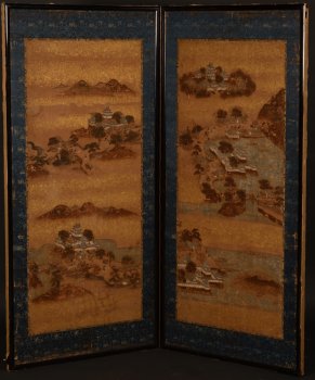 Japanese Screen landscape with buildings