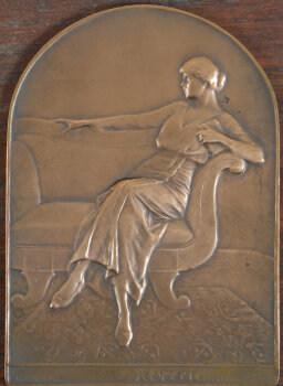 Godefroid Devreese, Rêverie, a patinated bronze art deco plaquette