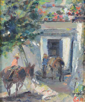 Georges Steel A typical scene at Capileira (Spain), an original oil study, 1977