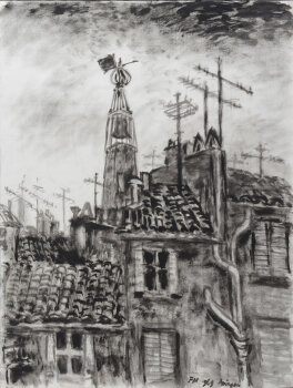 Frans Masereel Avignon, 1969, a washed ink drawing
