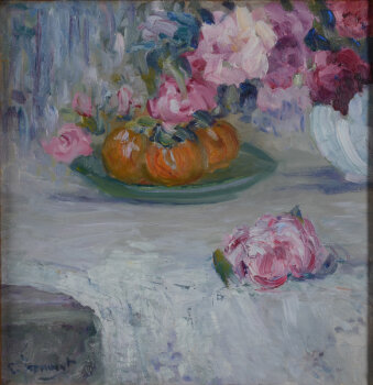 Clémence Jonnaert Pink flowers and oranges