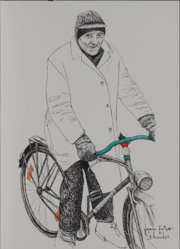 Jürgen  Schneider Groene fietsen  original drawing