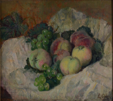 Louise Coupé Still life with apples and grapes