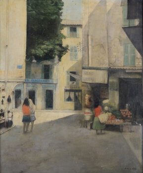 R. Obijn, view of a French city, 1954, oil on canvas