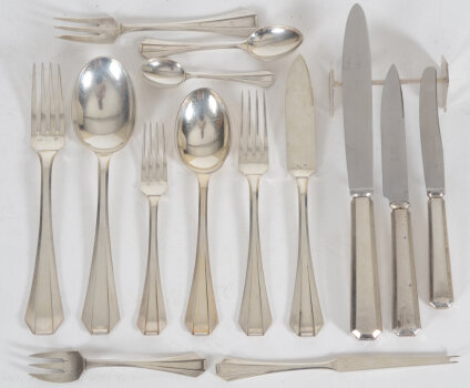 Delheid Frères a silver art deco cutlery set for 6