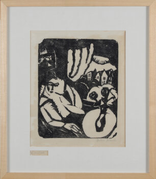 Gustave De Smet Interior or woman by the window, original woodcut, 1918