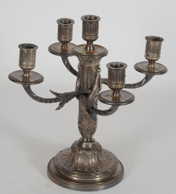 Christofle, Paris a classic silver plated bronze candelabrum with 4 arms and 5 lights