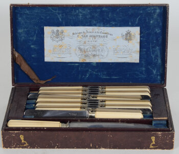 C. Van Montagu (Gand) A 19th century set of 12 + 12 steel and resin knives