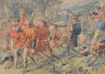 John Gilbert The Falcon hunt and Return from the stag hunt 2 original drawings
