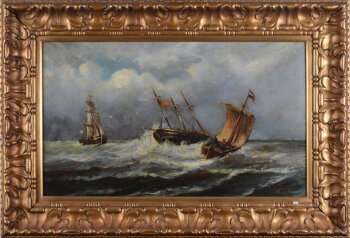 a decorative late 19th century seascape in the romantic style