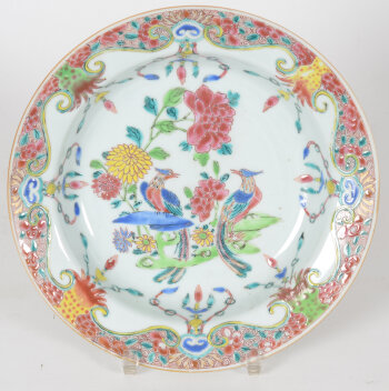 Chinese Famille rose soup plate with two paradise birds
