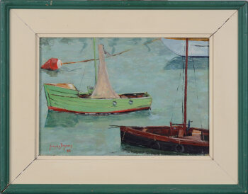 Jacques Bergmans Bouée, barques verte et noire 27 Août 1956