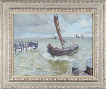 Maurice Sijs or Sys fishing boats seeking refuge at Volendam Harbour 1915