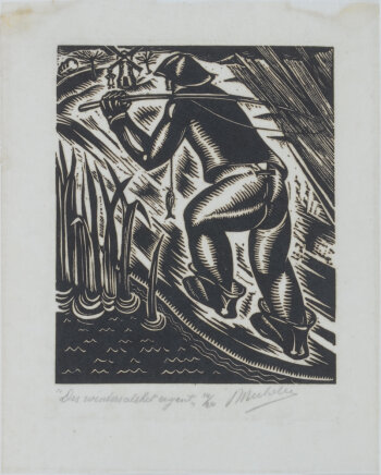 Jan Mulder 'Des winters als het regent'  rare expressionist linocut 1929