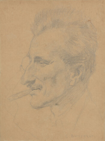 Louis Buisseret a portrait drawing of a man with monocle and cigarette