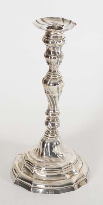 Philippus I. De Clercq, a slender handcrafted L XV 18th century silver candlestick, Ghent, 1777