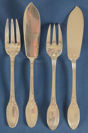 Roussel Fils et Cie (Paris) a set of 12 silver fish forks and 12 silver fishknives