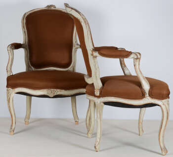 A pair of LXV patinated wood armchairs, possibly from the period