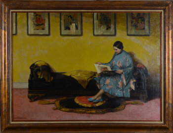 Jos Damien The collector, a large oil on canvas