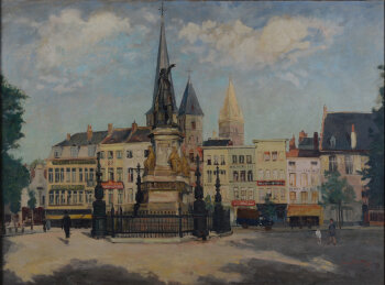 Jacques Bergmans Vrijdagmarkt - The statue of Jakob Van Artevelde oil on canvas 1937